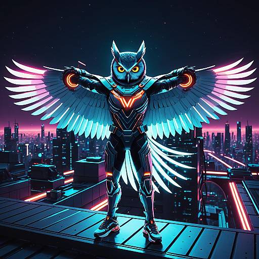 Futuristic Cybernetic Owl in Metropolis