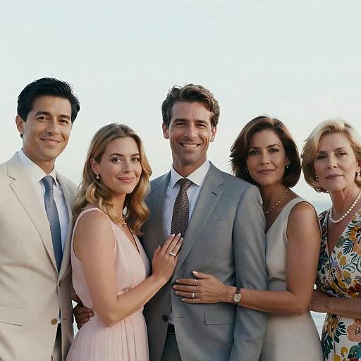 Formal Group Portrait Against Blue Sky