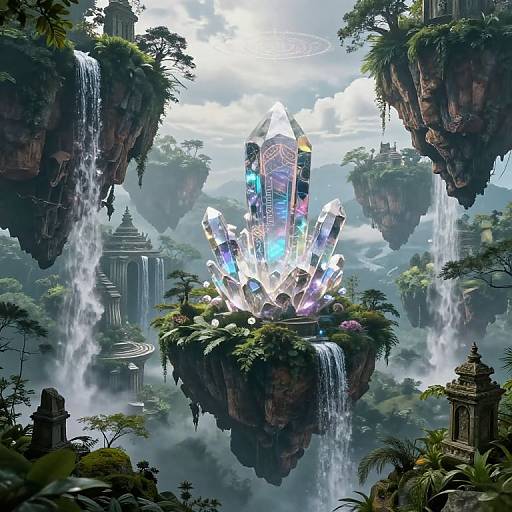 Mystical Floating Islands Fantasy Landscape