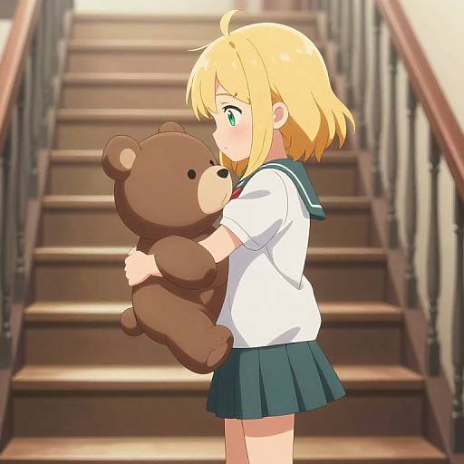 Modern Anime Blonde Girl with Bear