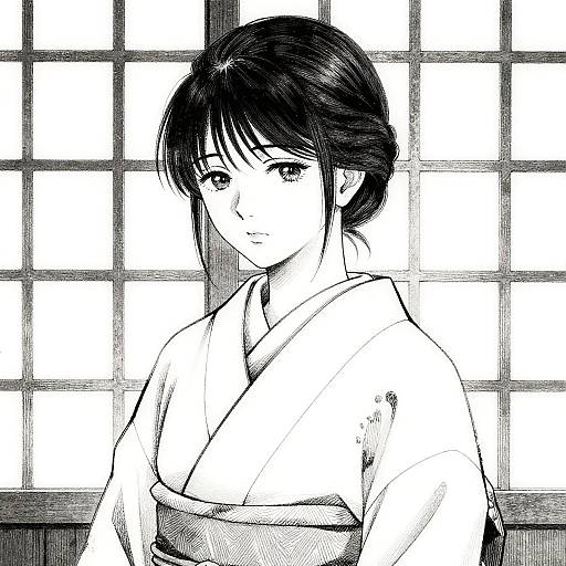 Contemplative Woman in Shoji Manga Style