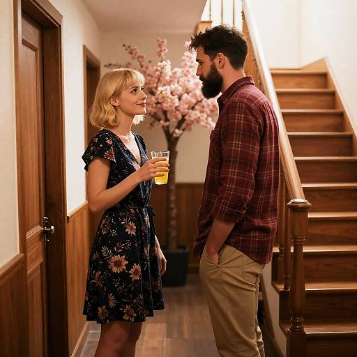 Intimate Moment in a Wooden Hallway