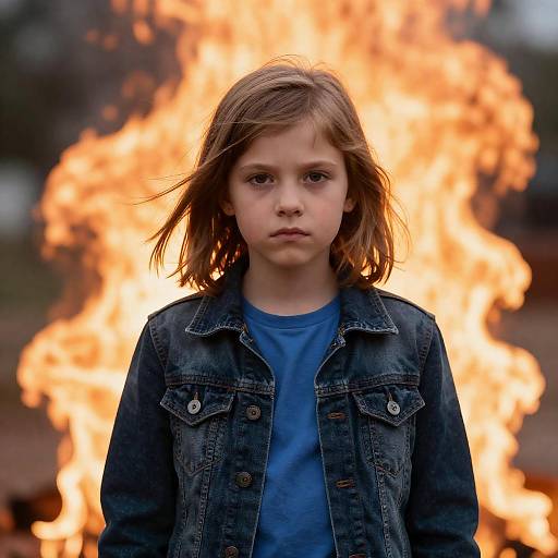 Young Girl Against Intense Flames