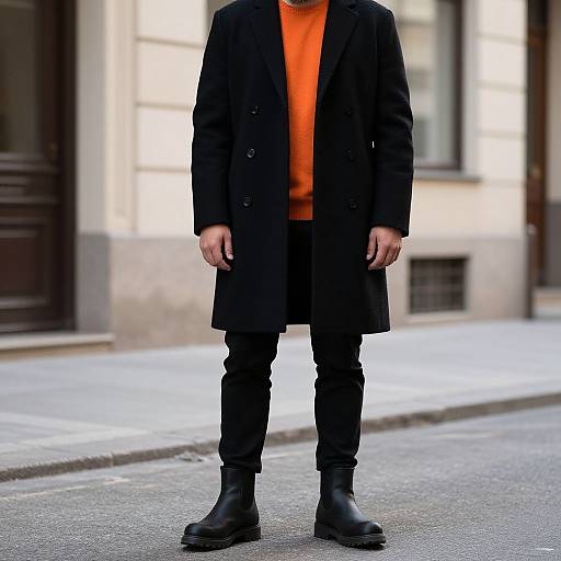 Man in Black Coat on Street