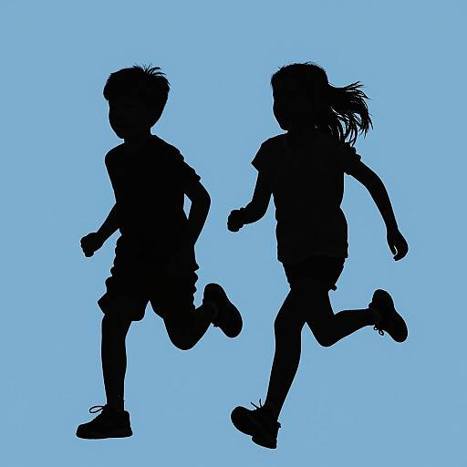 Silhouetted Children Running