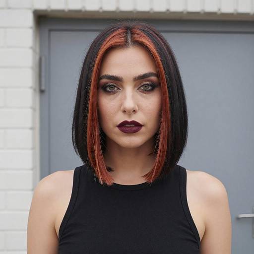 Woman with Black and Orange Highlighted Bob Haircut