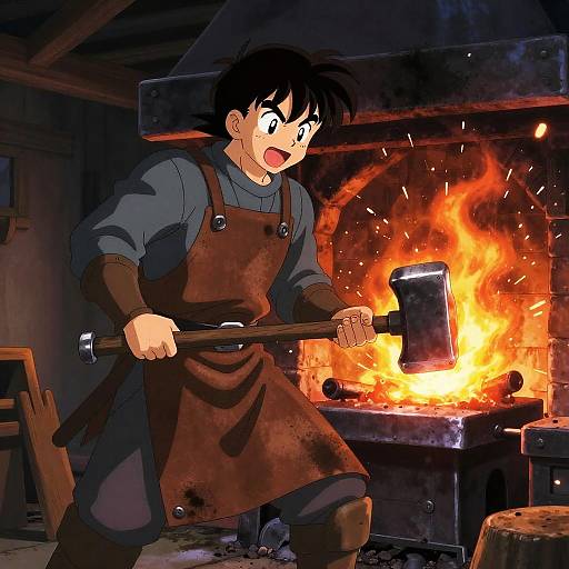 Spirited Medieval Blacksmith in Action