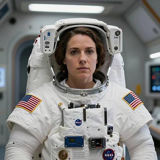 Realistic NASA Female Astronaut in Spaceship