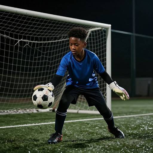 Young African American Soccer Goalie Action