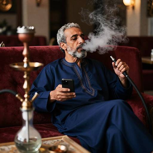Relaxed North African Man Smoking Shisha