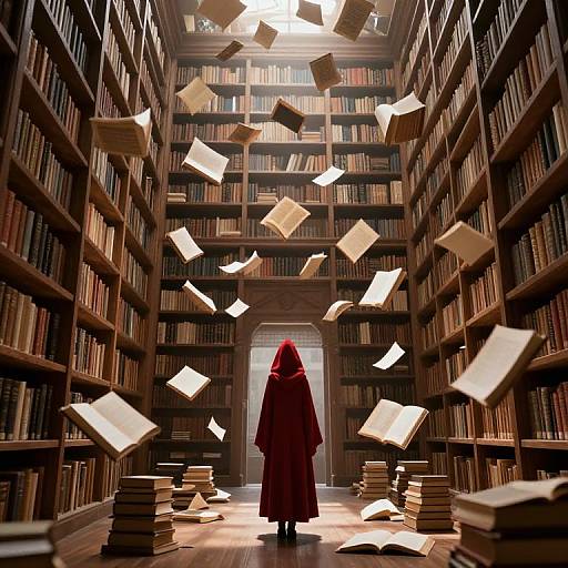 Ethereal Ancient Library with Floating Books