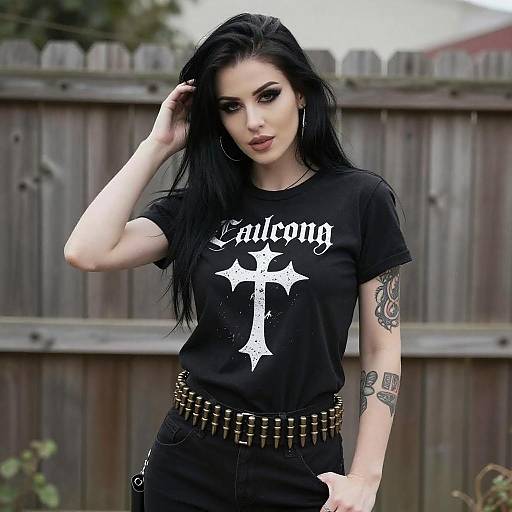 Gothic Woman with Tattoo and Bullet Belt