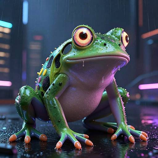 Cyberpunk Frog in Neon Cityscape