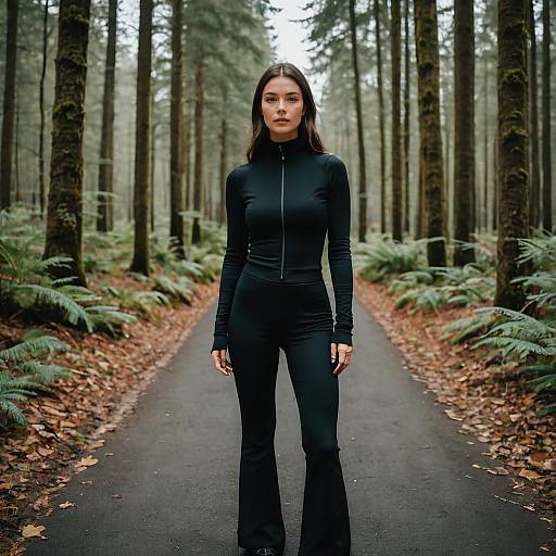 Woman in Black Flared Leggings in Forest