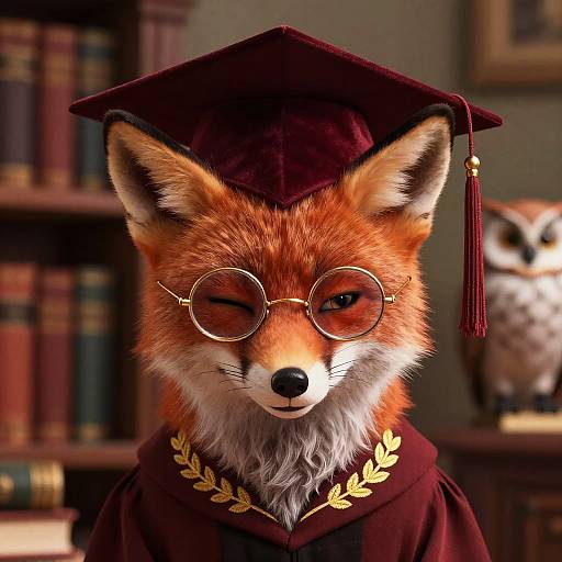 Scholarly Red Fox in Velvet Regalia