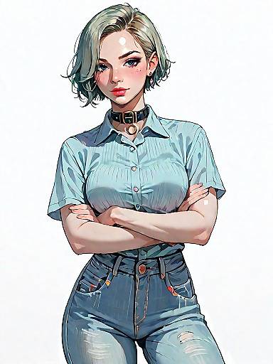 Realistic Comic-Style Casual Woman Full-Body