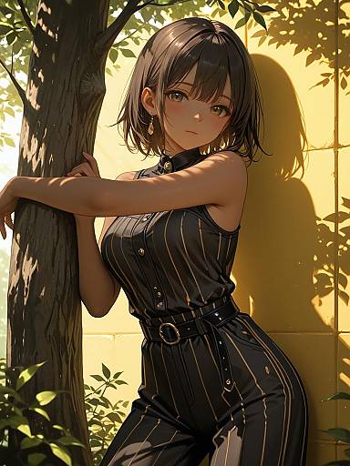 Cinematic Fashion: Anime Woman in Jumpsuit