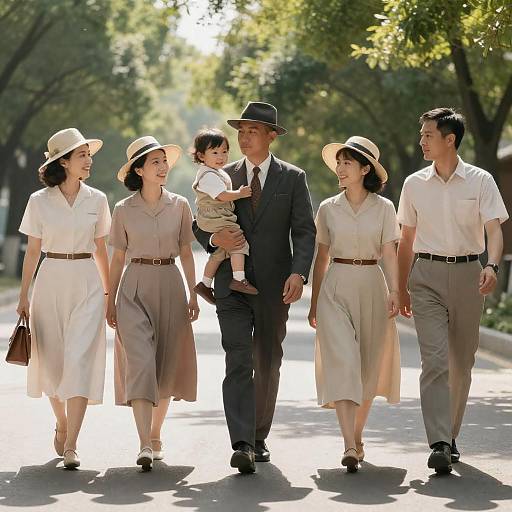 Mid-20th Century Family Stroll