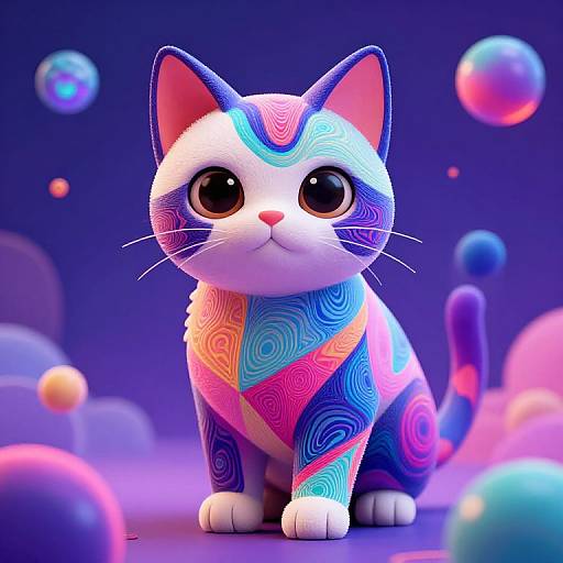 Whimsical AI Cat with Fractal Patterns