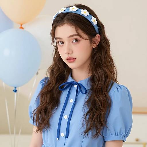 Girl in Blue Dress with Balloons