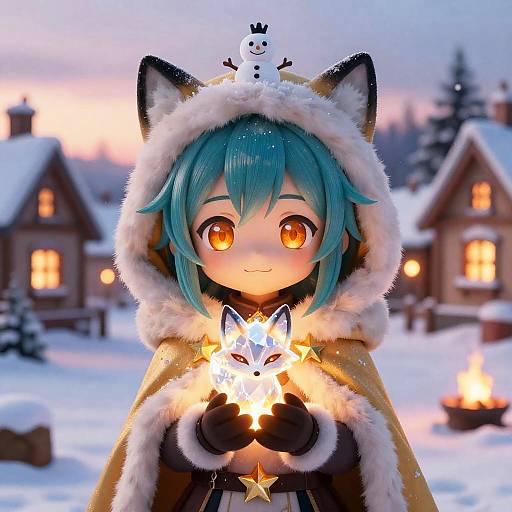 Chibi Winter Fantasy with Glowing Fox