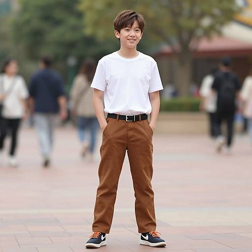 Boy in Casual Disney Costume Outdoors