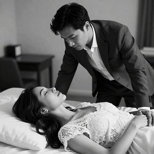 Elegant Black-and-White Bedroom Scene