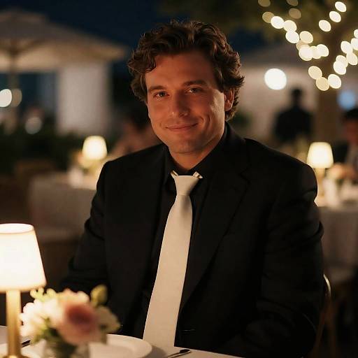 Elegant Evening Portrait with Urban Backdrop