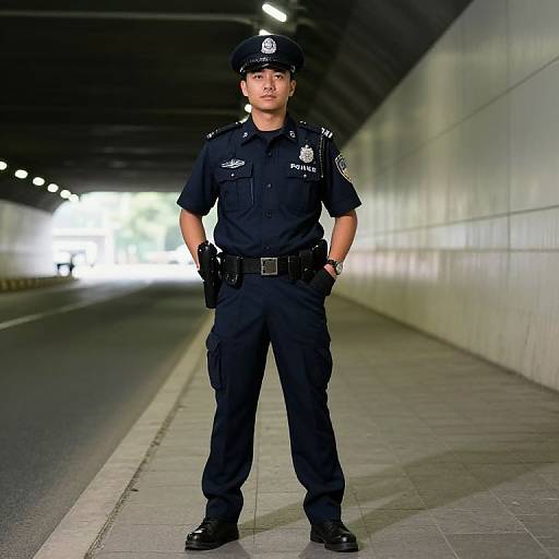 Police Officer in Tunnel Underpass
