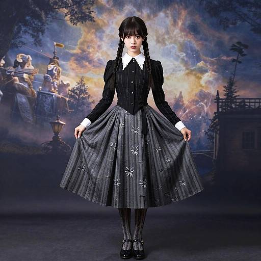 Vintage Wednesday Addams Style Portrait