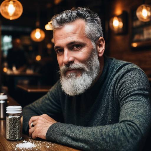 Smiling Mature Man with Grey Beard in Cozy Restaurant