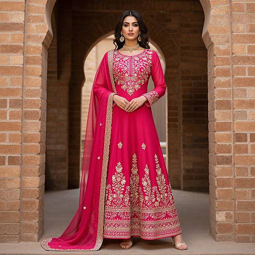 Elegant Woman in Vibrant Pink Punjabi Suit