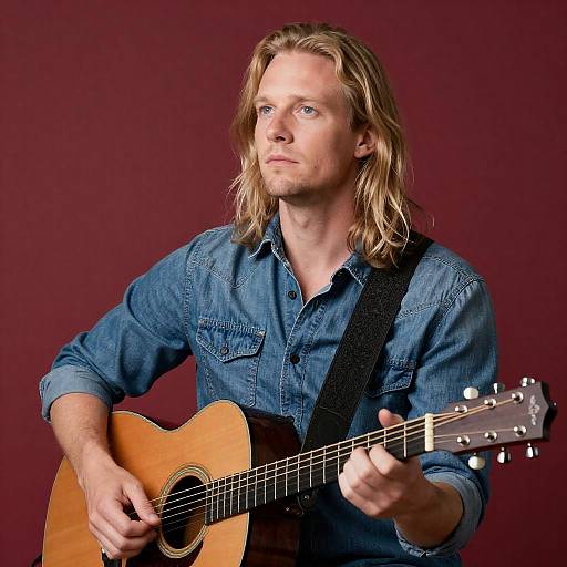 Blonde Man Playing Acoustic Guitar