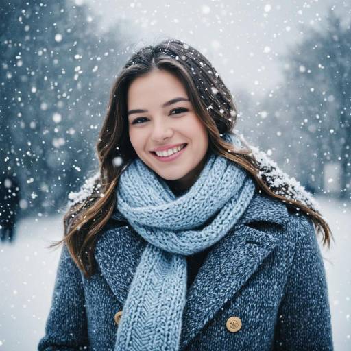 Smiling Young Woman in Winter Snowfall