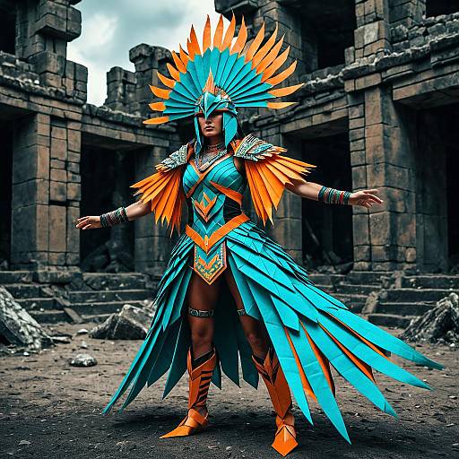 Origami Female Aarakocra Mage in Feathered Armor