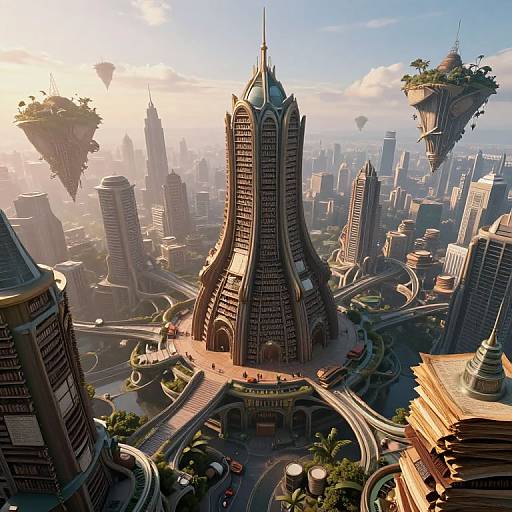 Futuristic Cityscape with Monumental Library