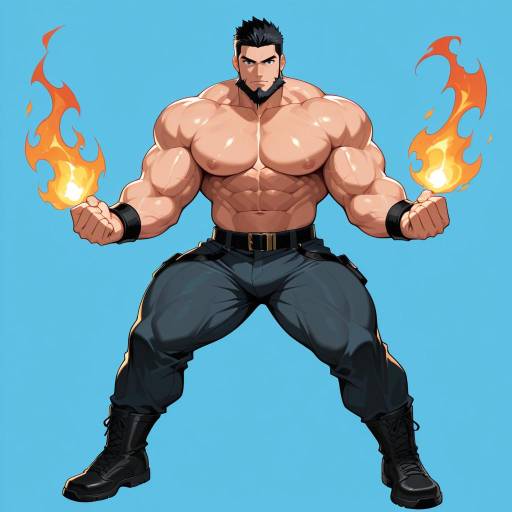 Muscular Fighter with Pyrokinesis Pose Muscular Fighter with Pyrokinesis Pose