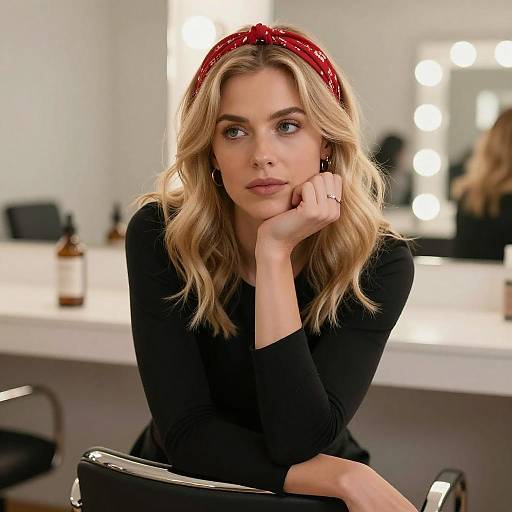 Thoughtful Blonde Woman in Red Headband