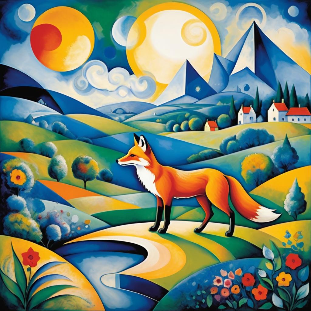 Surreal Fox Painting in Chagall Style