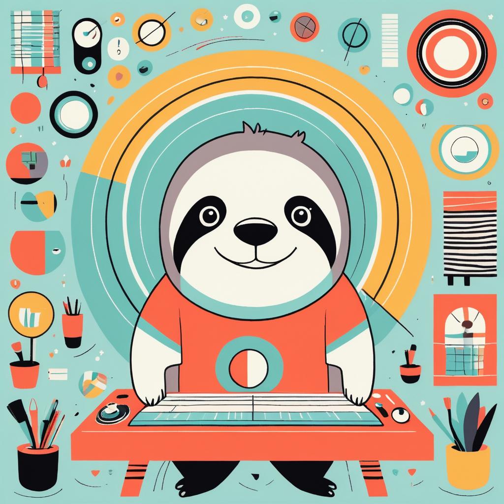 Whimsical Sloth Artwork in Bold Style