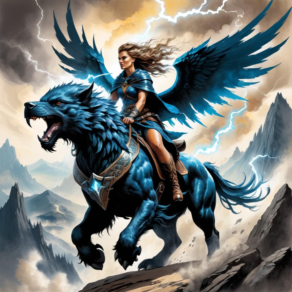 Female Wizard Warrior on Giant Griffon