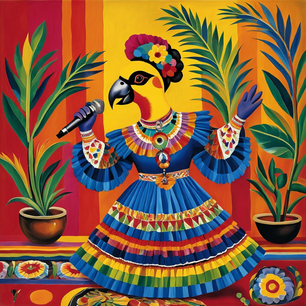 Vibrant Parrot Singer Inspired by Kahlo