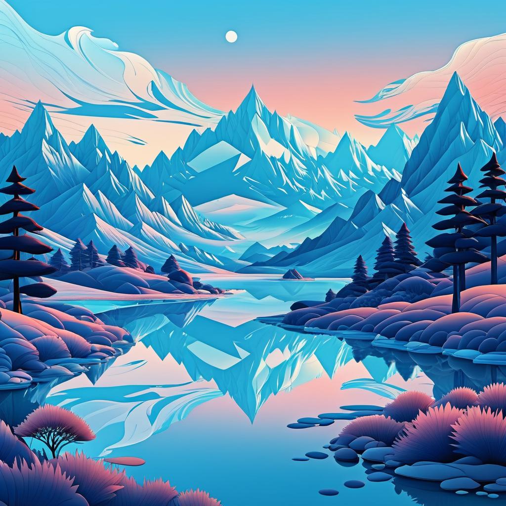 Serene Mountain Landscape in James Jean Style