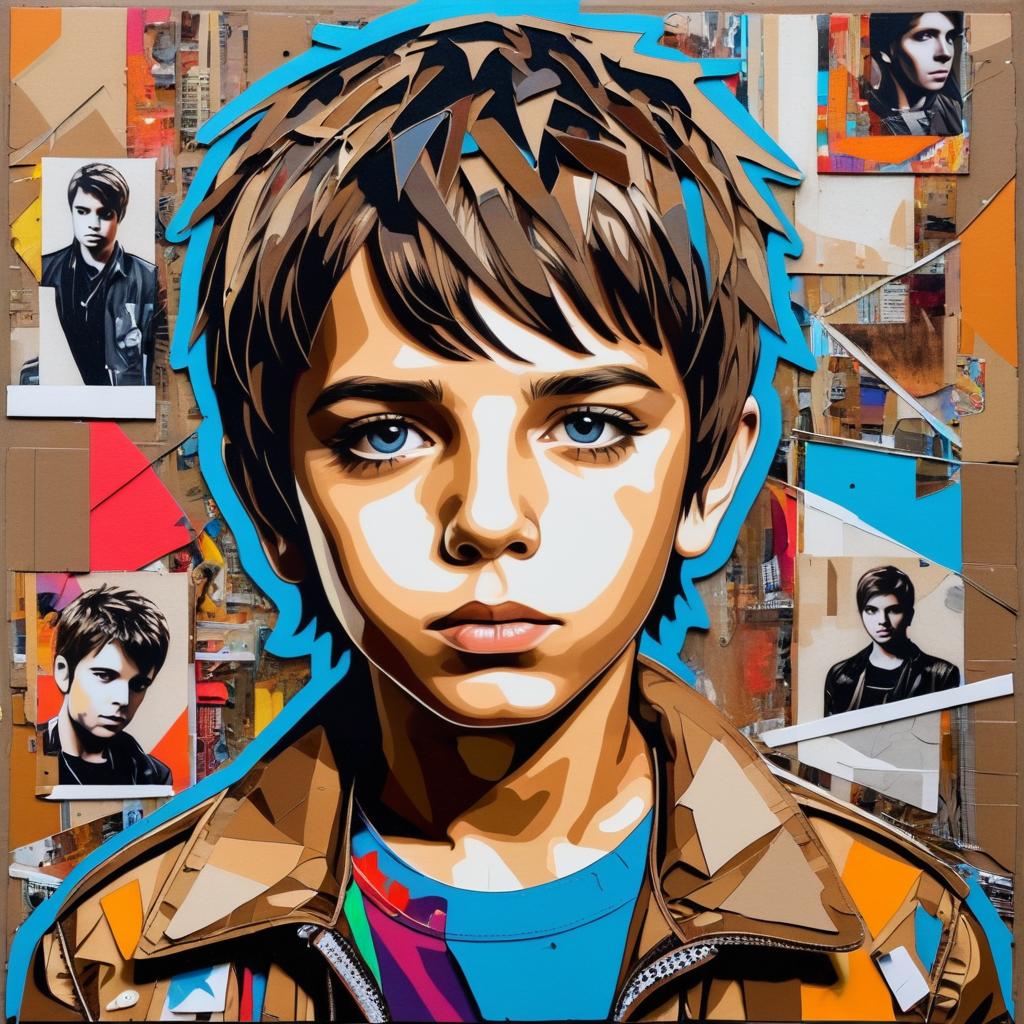 Edgy Street Art Boy Collage Portrait