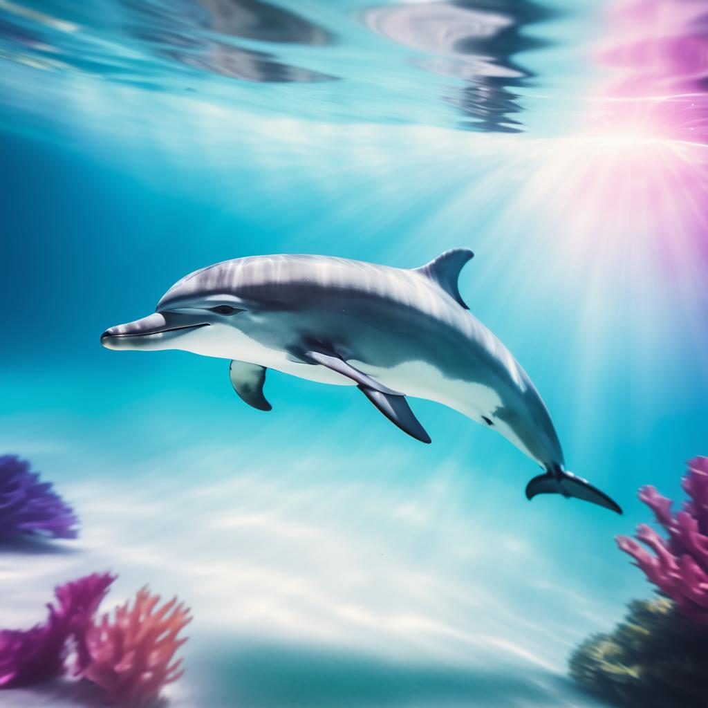 Playful Dolphin in Vibrant Underwater Scene