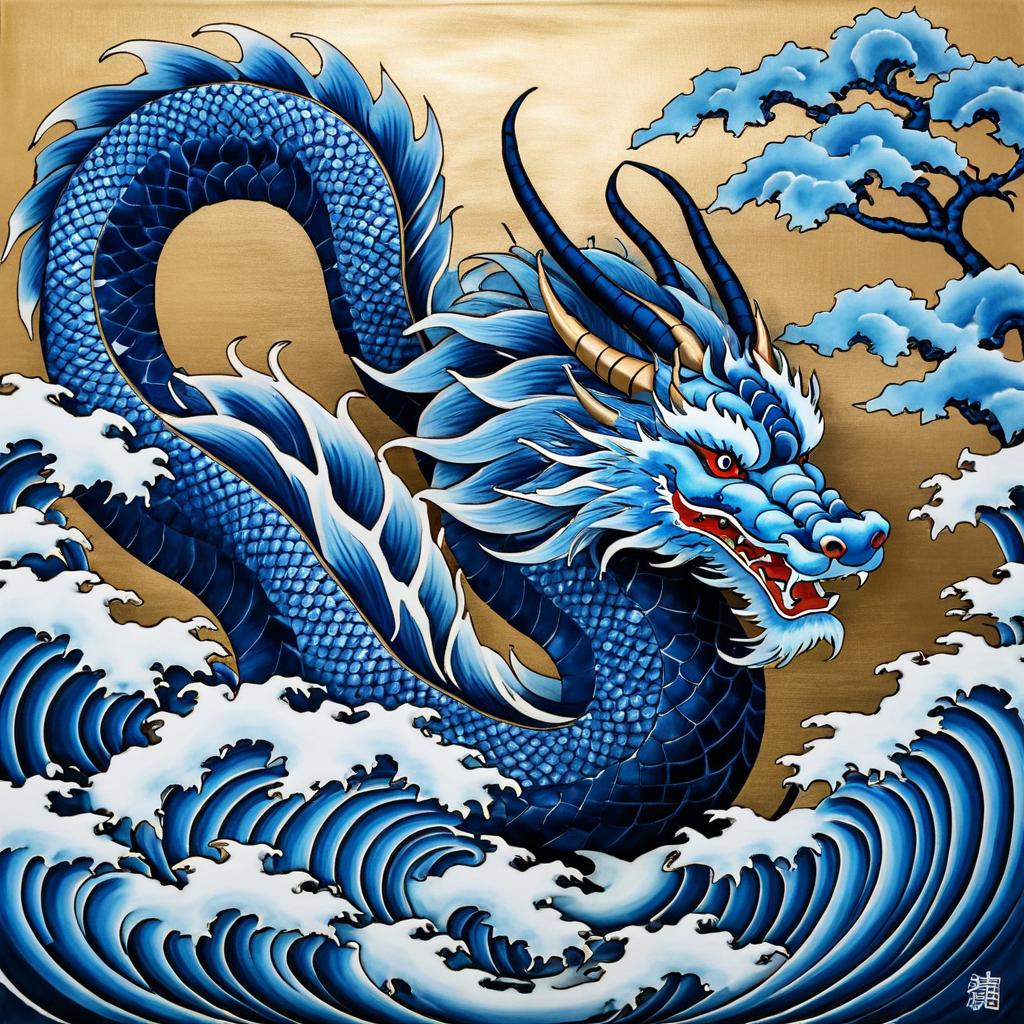 Majestic Dragon in Hokusai Style