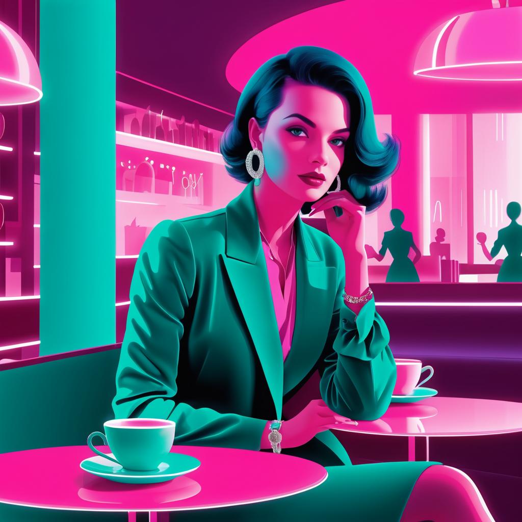 Stylish Woman in Chic Cafe Illustration