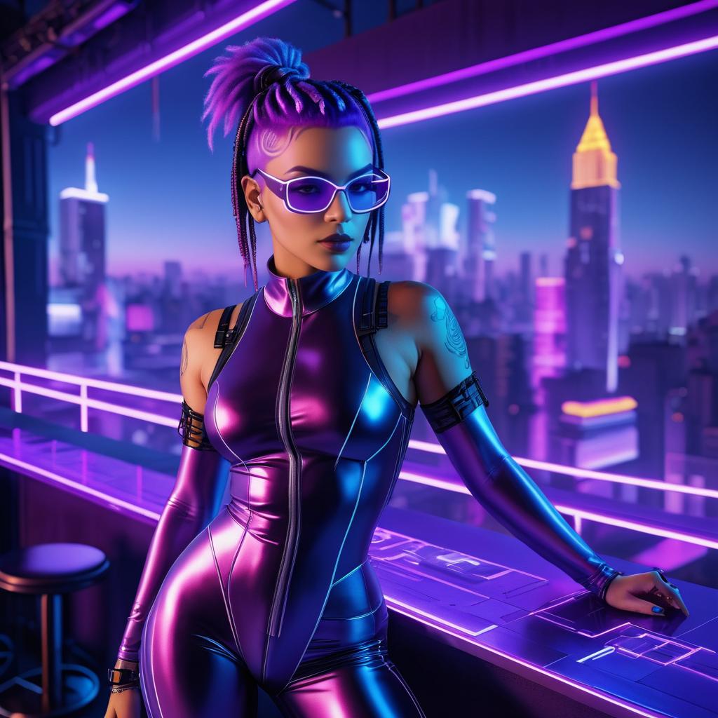 Vibrant Cyberpunk Hacker in Neon Bar