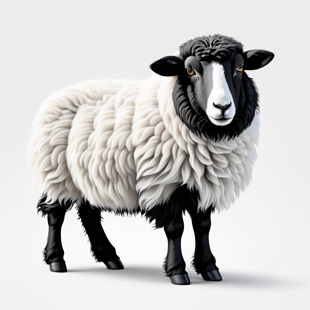 Realistic Black Sheep on White Background