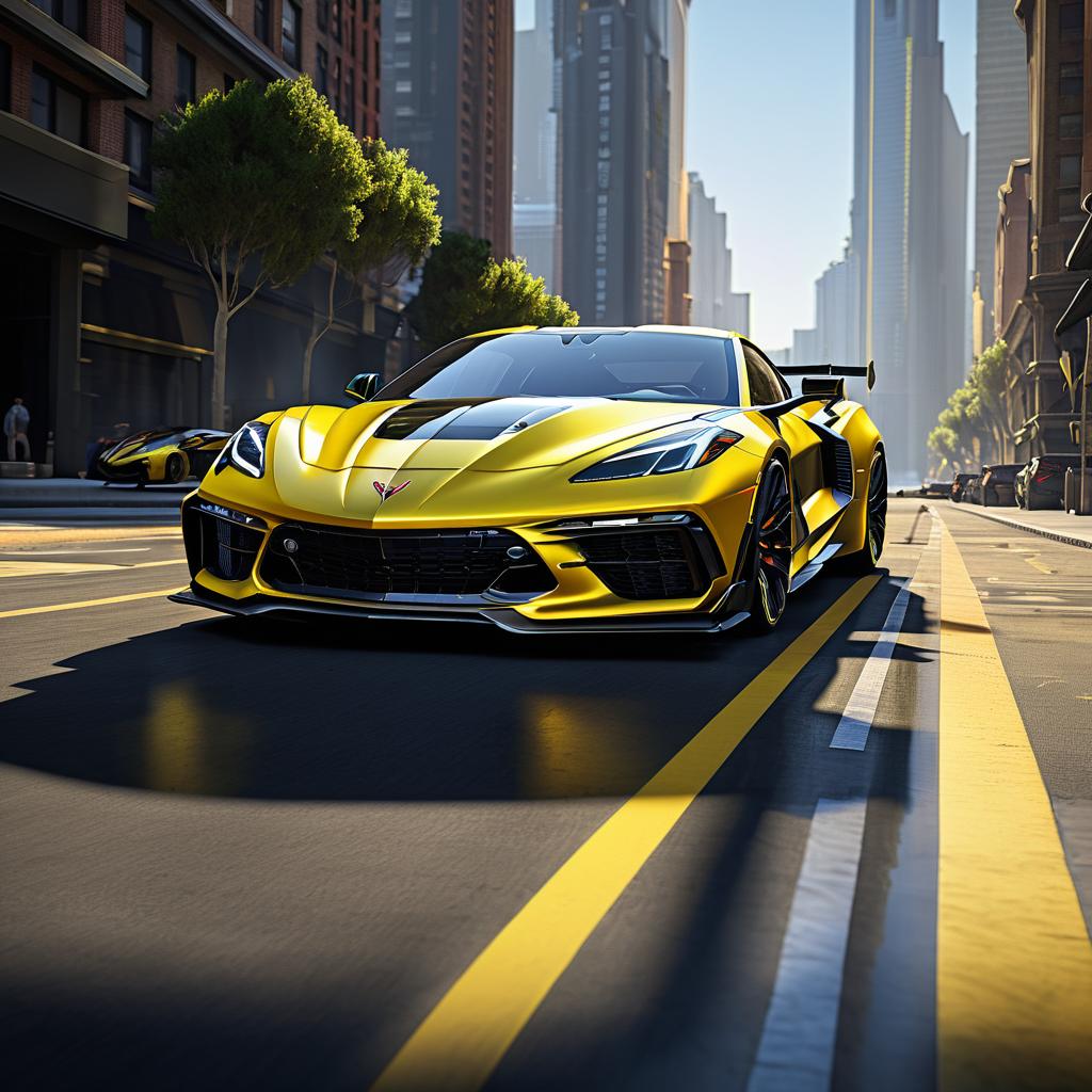 Menacing C8 Corvette ZR1 Over Cityscape